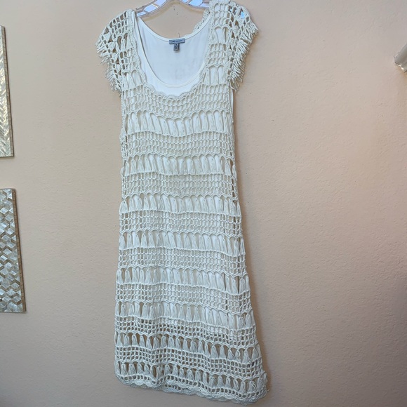 Linea Domani Beige Crochet Boho Dress Medium - Picture 6 of 8